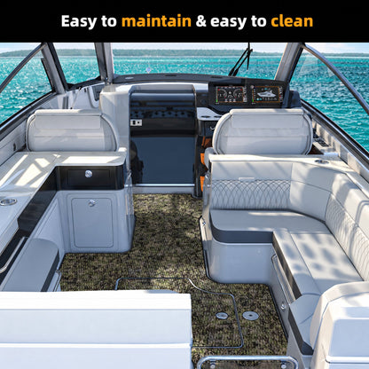 Army Camo Small Diamond EVA Boat Flooring — boat interior scene, full-bleed 2000 × 2000 square
