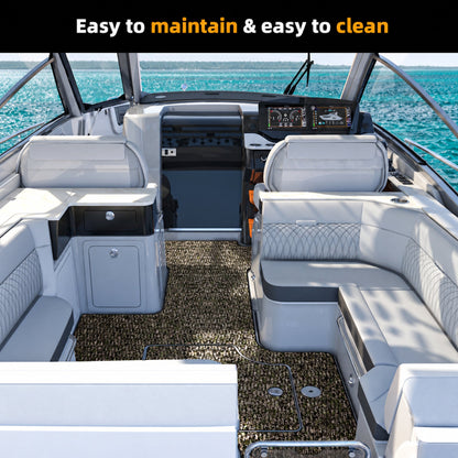 Grass Camo Small Diamond EVA Boat Flooring — boat interior scene, full-bleed 2000 × 2000 square