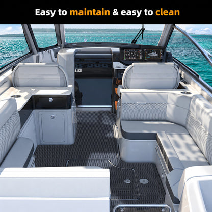 Dark Grey Black Diamond EVA Boat Flooring — boat interior scene, full-bleed 2000 × 2000 square