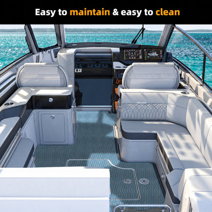 Grey Blue Diamond EVA Boat Flooring — boat interior scene, full-bleed 2000 × 2000 square