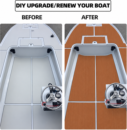 Brown solid brushed EVA flooring — illustrated before and after deck finish