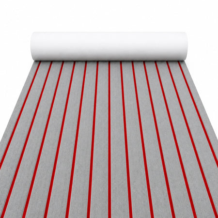 Grey red faux teak EVA flooring — white-background product view