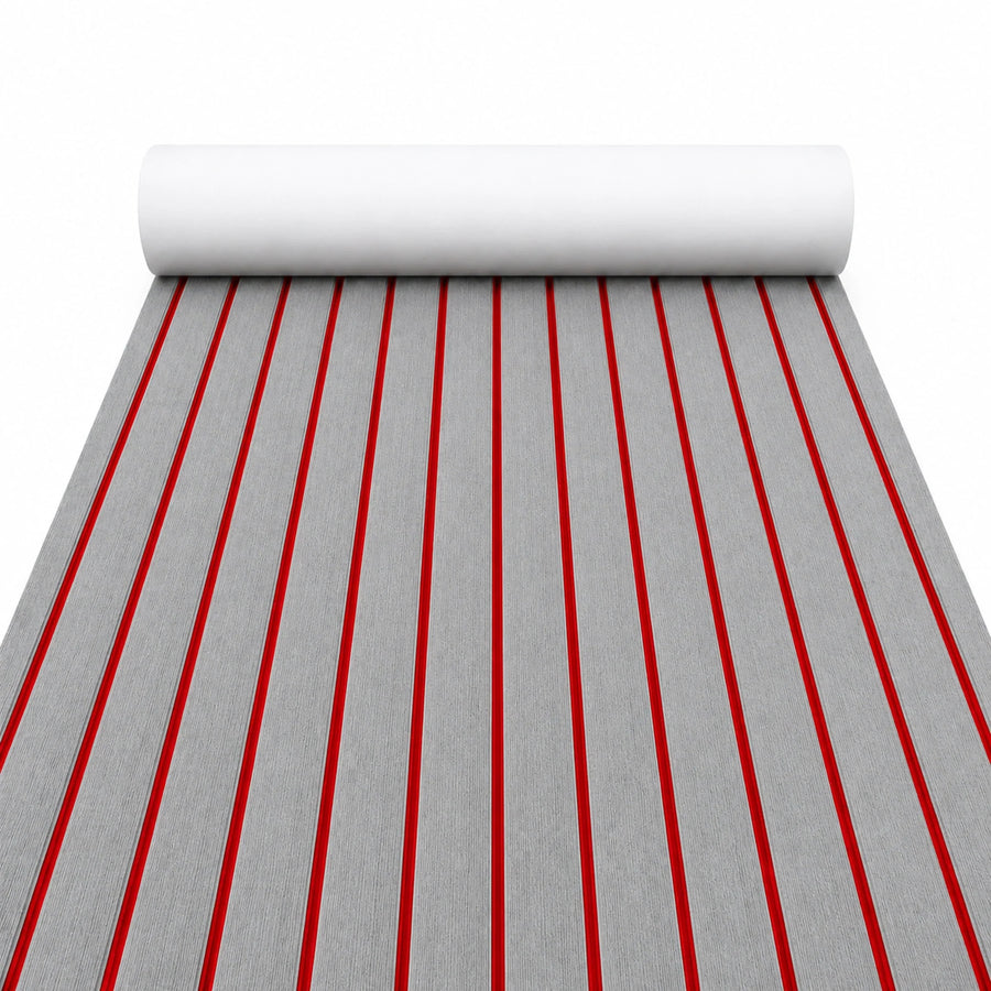Grey red faux teak EVA flooring — white-background product view