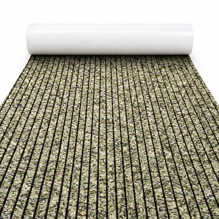 Army camo grooved EVA foam flooring — rolled sheet on a white background