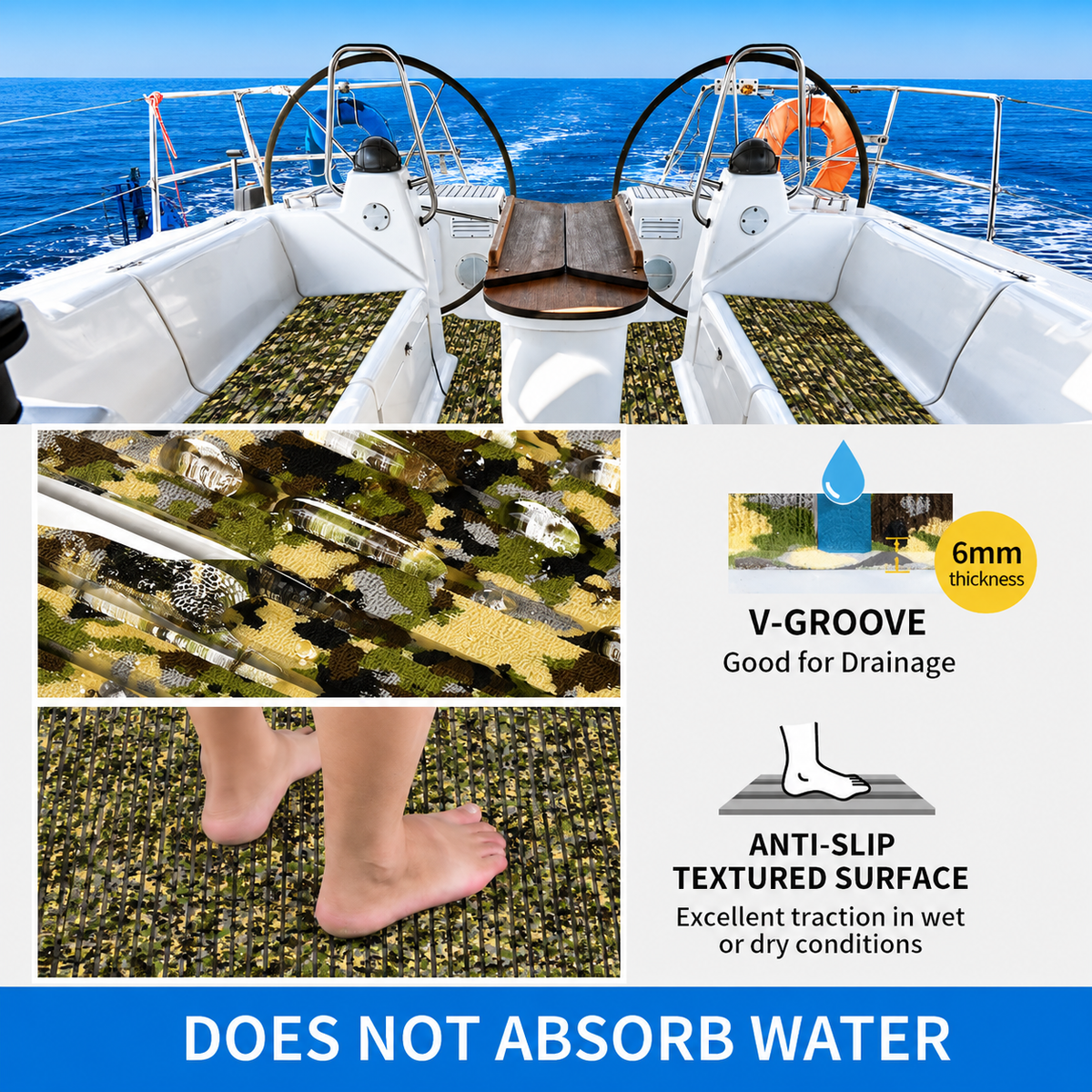 FOCEAN Camo Grooved Army EVA foam boat flooring