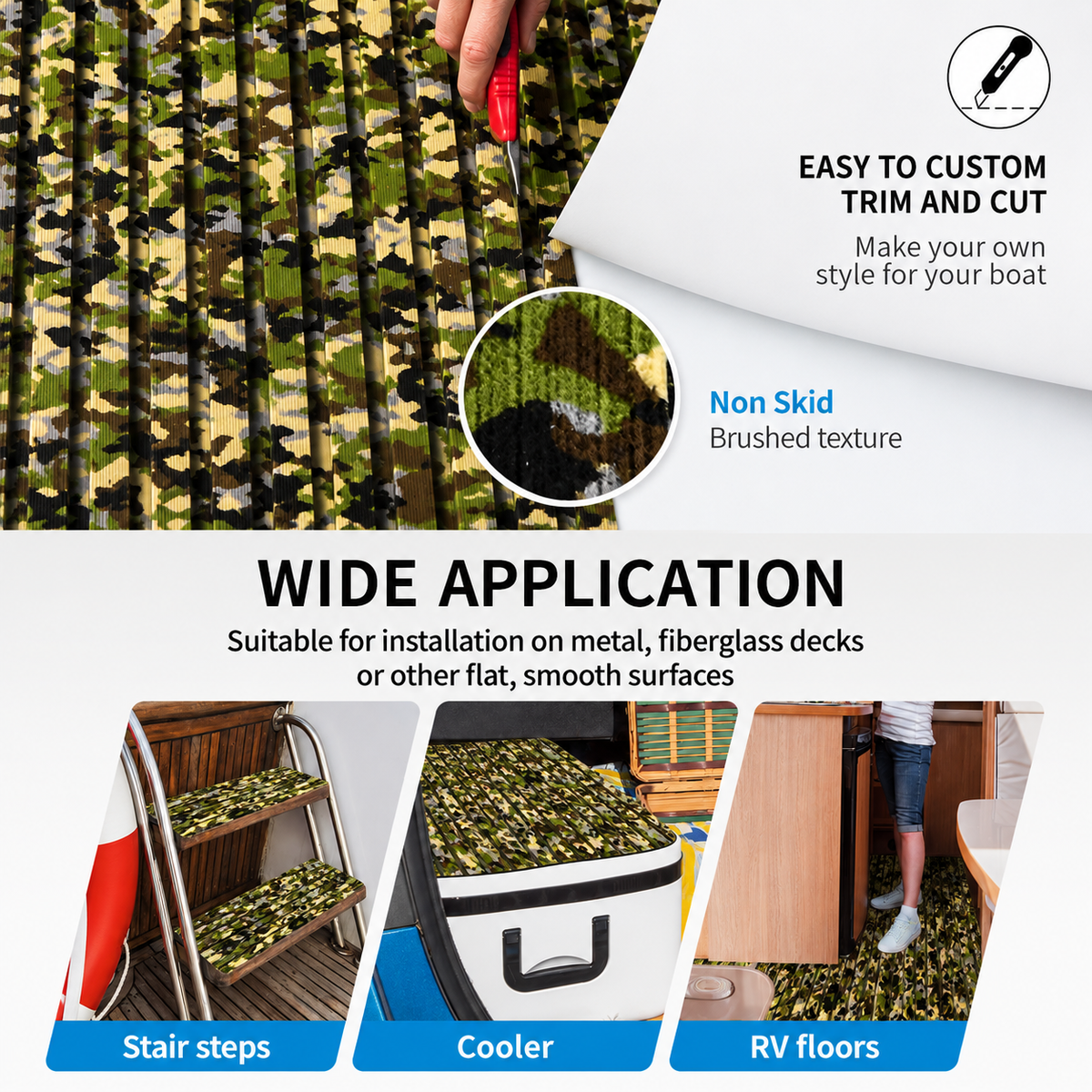 FOCEAN Camo Grooved Army EVA foam boat flooring