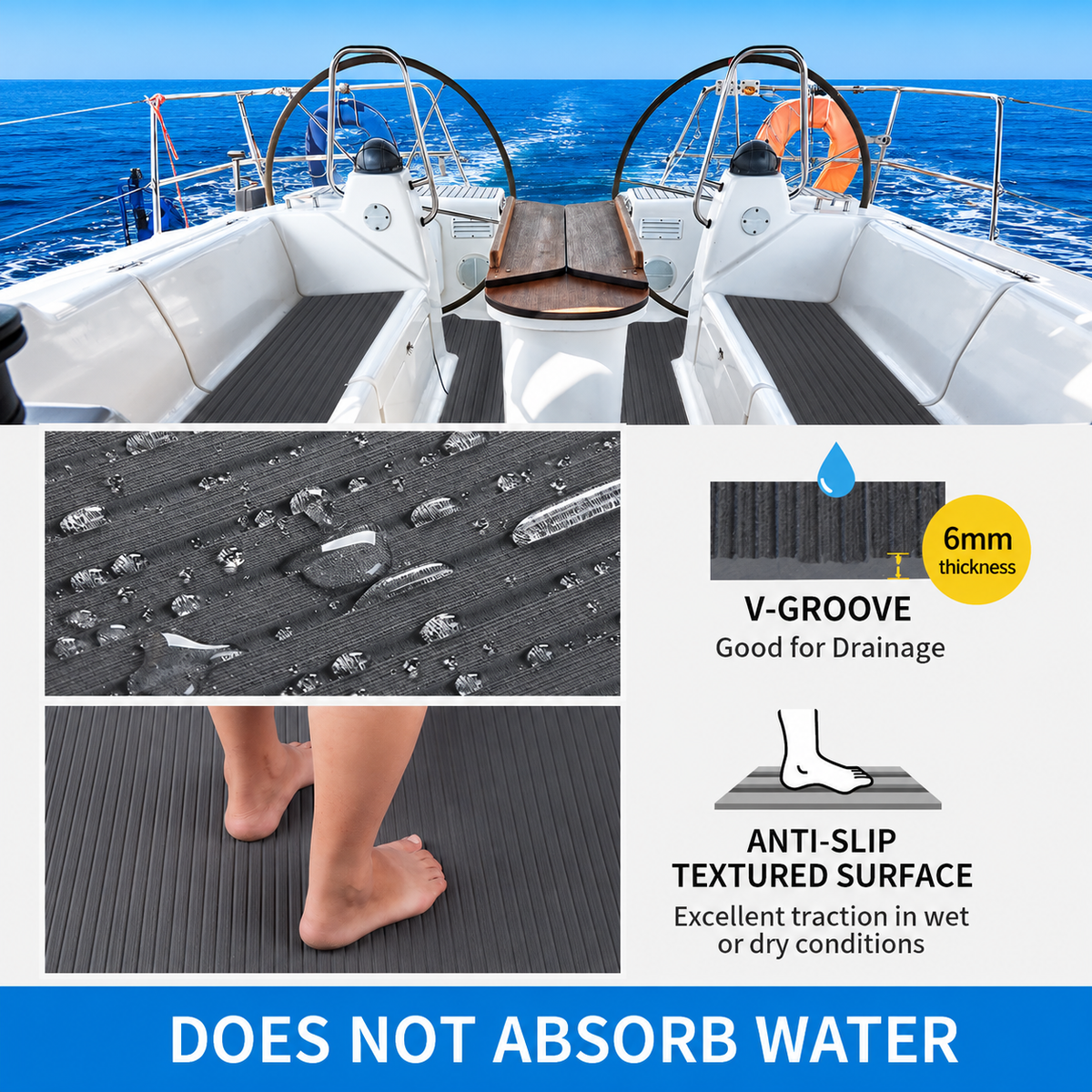 FOCEAN Grooved Dark Grey Black EVA foam boat flooring