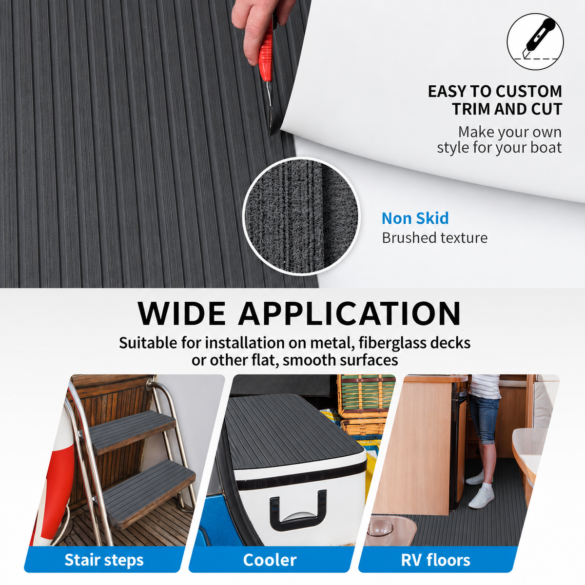 FOCEAN Grooved Dark Grey Black EVA foam boat flooring
