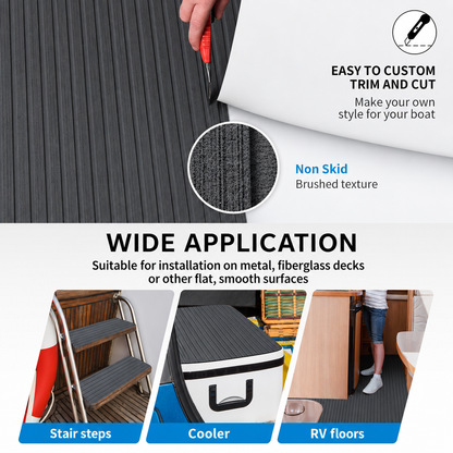 FOCEAN Grooved Dark Grey Black EVA foam boat flooring