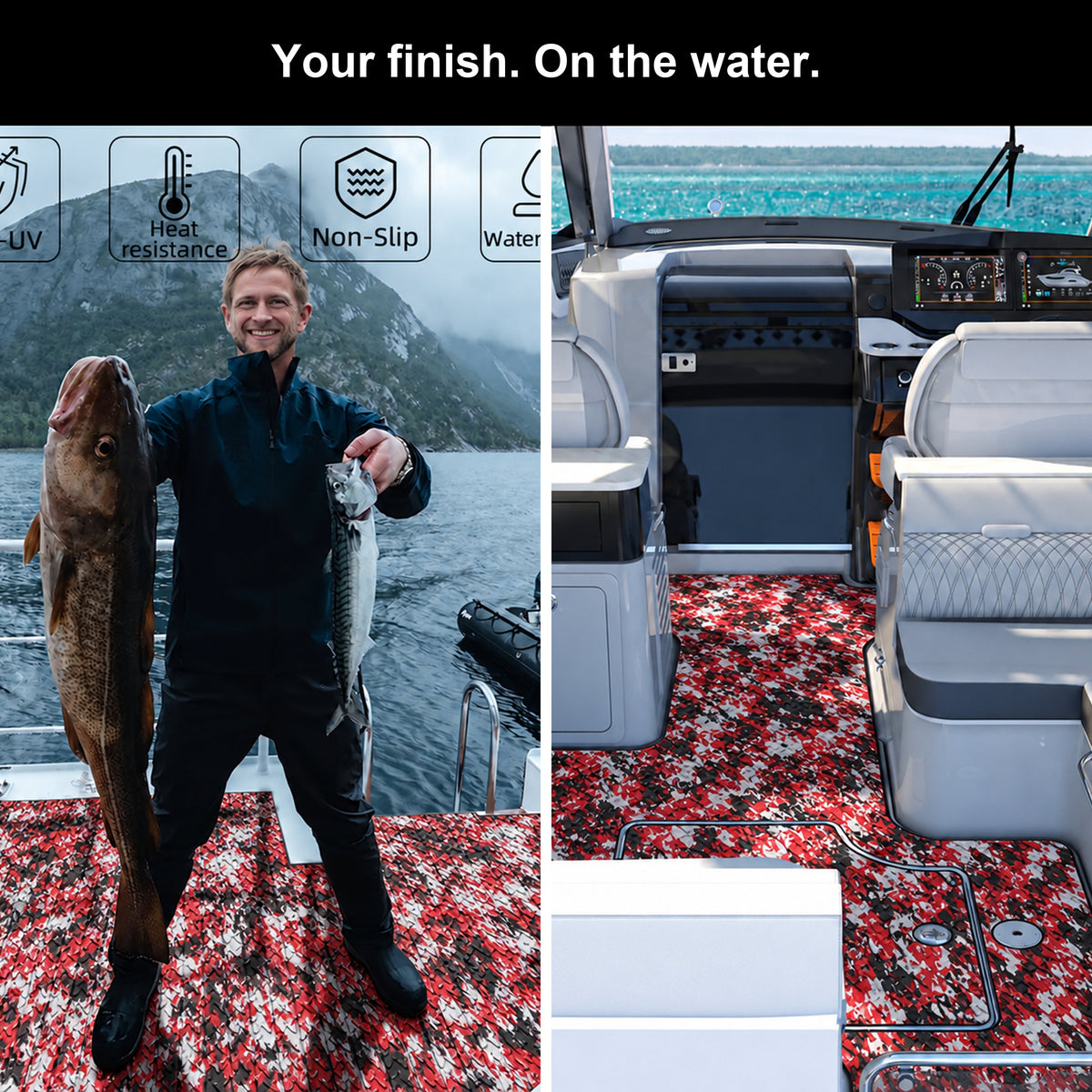 FOCEAN Red Camo Small Diamond EVA Boat Flooring — gallery-7