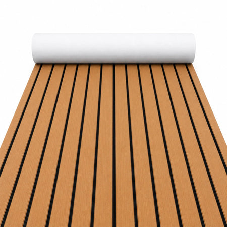 FOCEAN Brown Black Faux Teak EVA Boat Flooring — product color and surface view