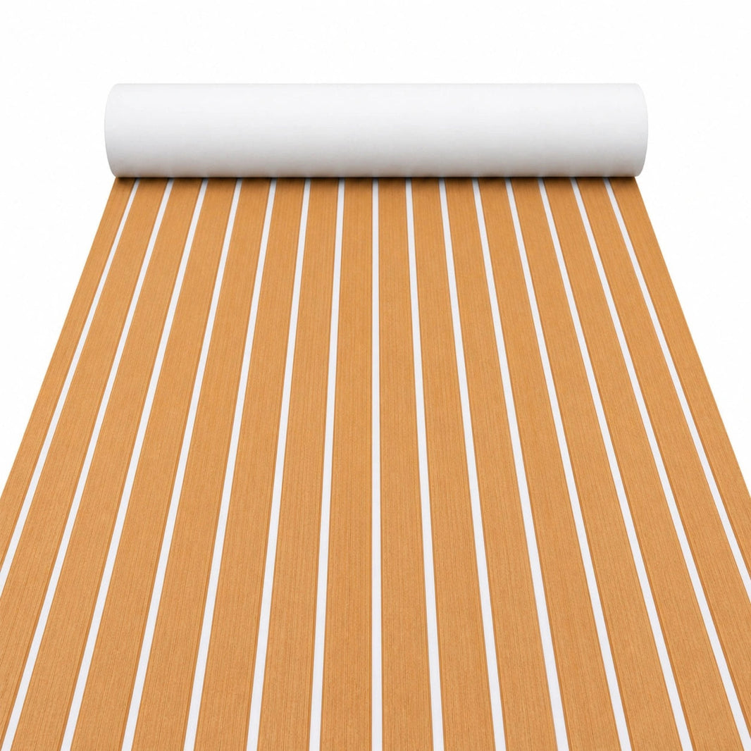 FOCEAN Brown White Faux Teak EVA Boat Flooring — product color and surface view