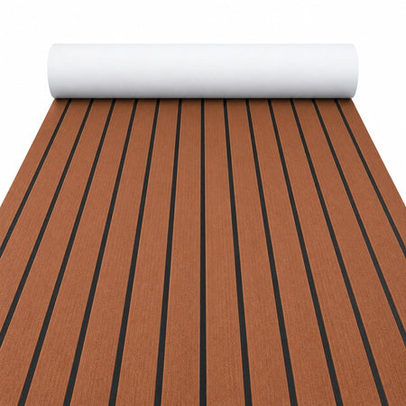 FOCEAN Dark Brown Black Faux Teak EVA Boat Flooring — product color and surface view