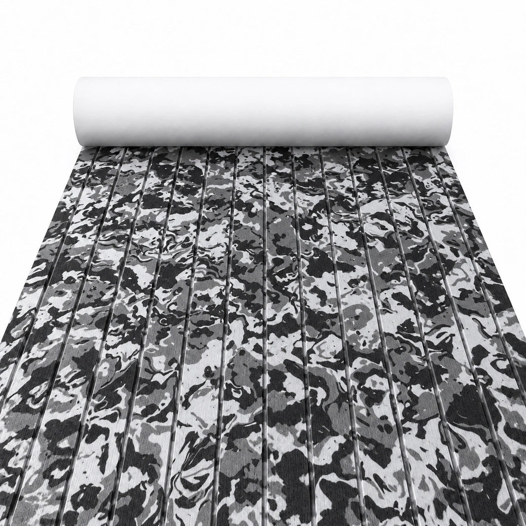 FOCEAN White Black Camo Stripe EVA Boat Flooring — matched white-background product image